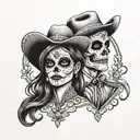 day of the dead cowboy and cowgirl tattoo design idea
