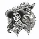 day of the dead cowboy and cowgirl tattoo design idea
