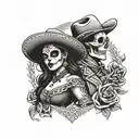 day of the dead cowboy and cowgirl tattoo design idea