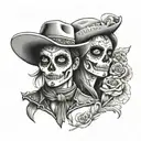 day of the dead cowboy and cowgirl tattoo design idea