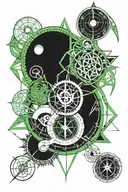 Earth element, Capricorn, compass direction, tarrot pentacles, new moon, green tattoo design idea