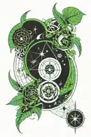 Earth element, Capricorn, compass direction, tarrot pentacles, new moon, green tattoo design idea