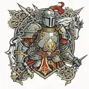 Knight with burns on armor tattoo design idea