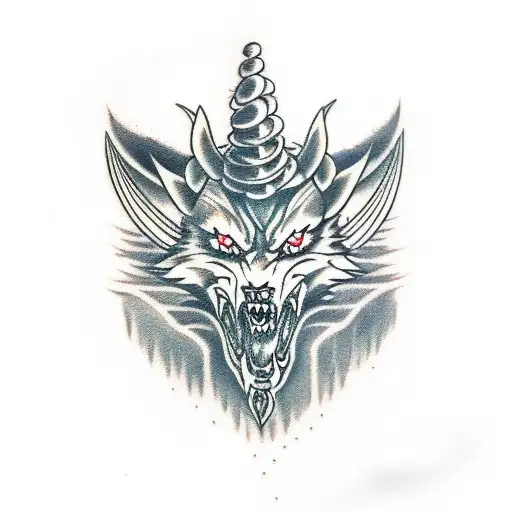 demon wolf with horns tattoo design idea