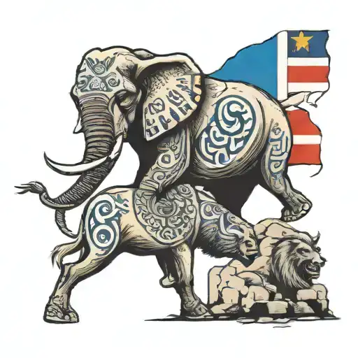 elephant and lion. tombstones. fighter jet. Estonian flag. the struggle is temporary  tattoo design idea