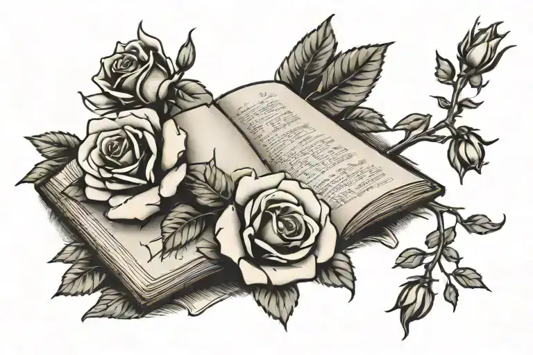 Open book and a rose tattoo design idea