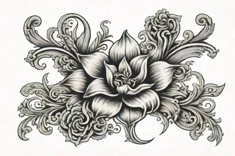 a fleur de list in the center surrounded by elements of port Arthur texas and San Diego California  tattoo design idea