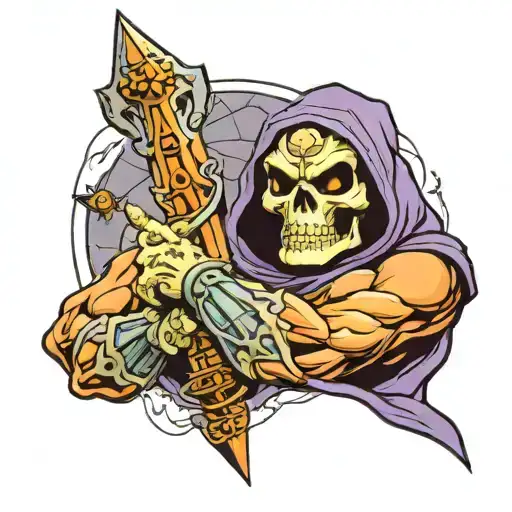 half sleeve tattoo matching skeletor from he-man tattoo design idea