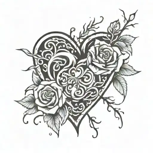 heart broken by love and roses tattoo design idea