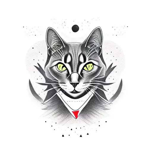 evil black cat moon tattoo design idea