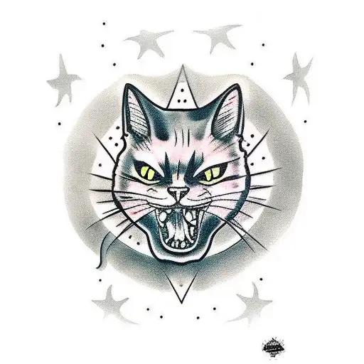 evil black cat moon tattoo design idea