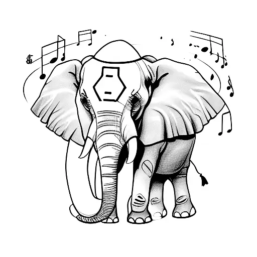 An elephant DJ spinning techno music on a turntable tattoo design idea