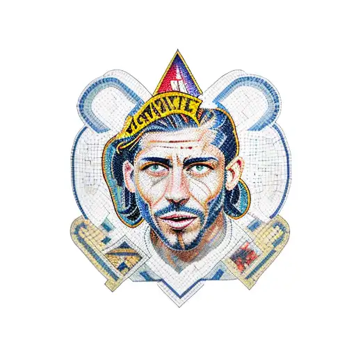 A collage of different car parts forming a mosaic of Gemitaiz's face tattoo design idea