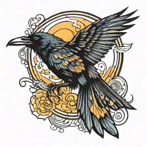 art deco crow flying tattoo design idea