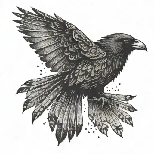 art deco crow flying tattoo design idea