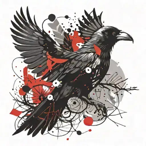 art deco crow flying tattoo design idea