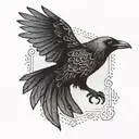 art deco crow flying tattoo design idea