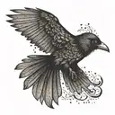 art deco crow flying tattoo design idea