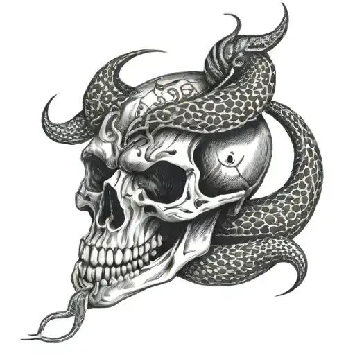 animal skull with snake tattoo design idea