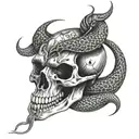 animal skull with snake tattoo design idea
