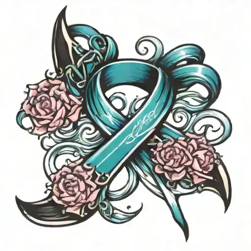 ocean and cancer ribbon tattoo design idea