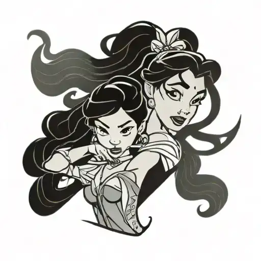 tiana, mulan & pocahontas Disney tattoo design idea