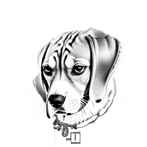 Paw Print, Beagle ears and highlighed with text 'Mojo' tattoo design idea