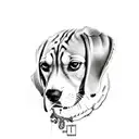 Paw Print, Beagle ears and highlighed with text 'Mojo' tattoo design idea