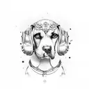 Paw Print, Beagle ears and highlighed with text 'Mojo' tattoo design idea