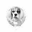 Paw Print, Beagle ears and highlighed with text 'Mojo' tattoo design idea