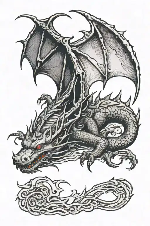 all red dragon sleeping tattoo design idea