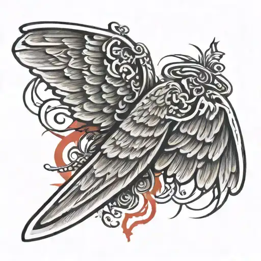 angel wings and dog tags tattoo design idea