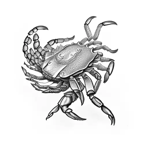 maiden holding a crab and lion tattoo design idea