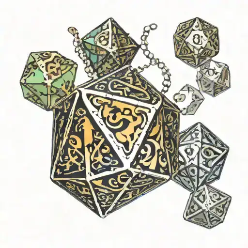 twenty-sided dice, with elements of dungeon-type role-playing games and dragons incorporated tattoo design idea