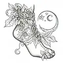 leaves wrapped around the ankle with a intricate moon detail  tattoo design idea