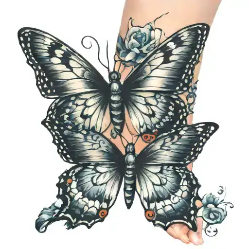 STACKED BUTTERFLY ON SIDE OF ANKLE tattoo design idea