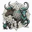 aquarius and taurus astrological sign with geometry tattoo design idea