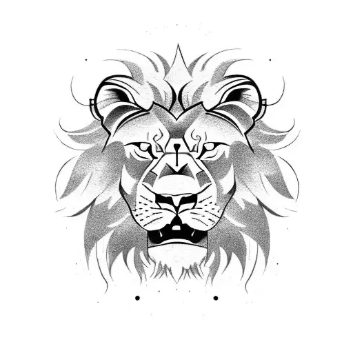 A powerful and fierce lion wielding a sword, representing strength and courage in battle. tattoo design idea