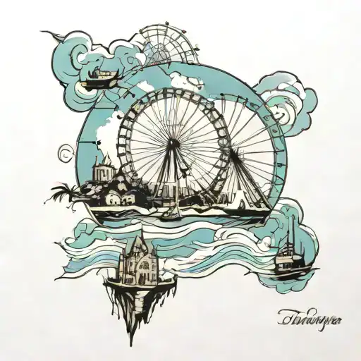 tolcarne beach Newquay with london eye in stamp for boy tattoo design idea