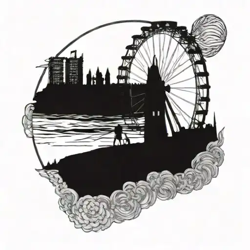 tolcarne beach Newquay with london eye in stamp for boy tattoo design idea