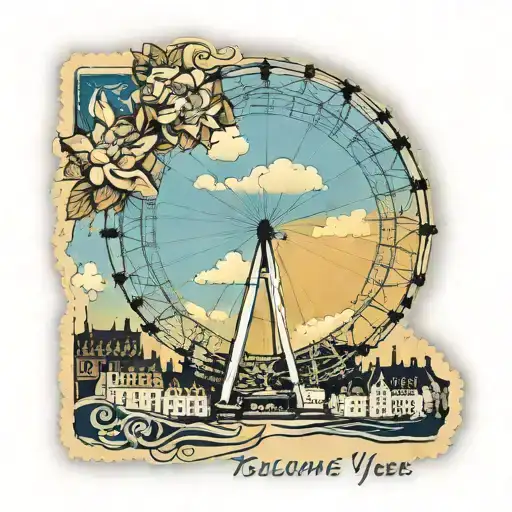 london eye with tolcarne beach Newquay in stamp for boy tattoo design idea