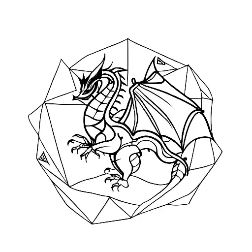 A small geometric dragon in a minimalist style tattoo design idea