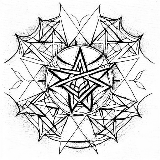 Satanic incantations with sacred geometric figures tattoo design idea