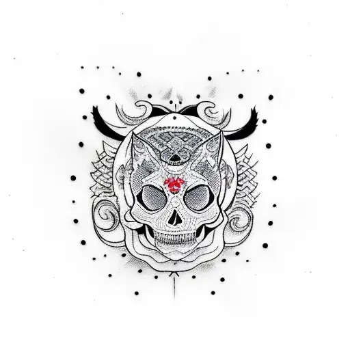 skull cat tattoo design idea