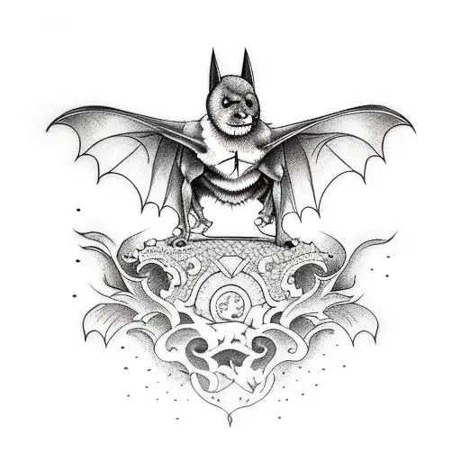 realistic bat flying tattoo design idea