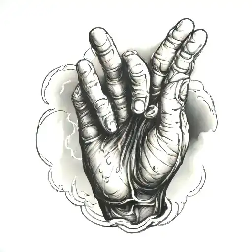A powerful depiction of God's hand reaching down from the heavens, representing the client's strong faith and connection to spirituality tattoo design idea