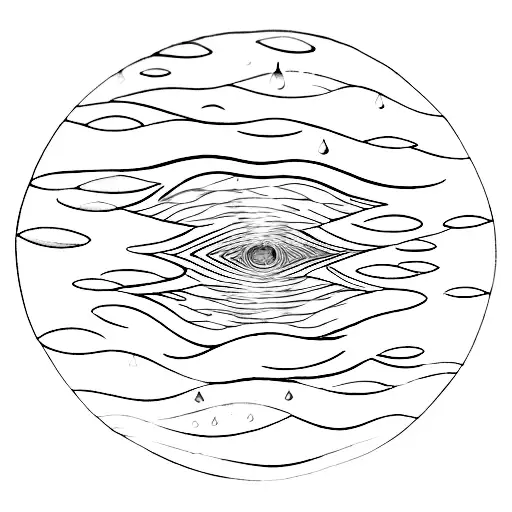 the fusion of rain drops falling into a calm sea, creating ripples and reflections tattoo design idea