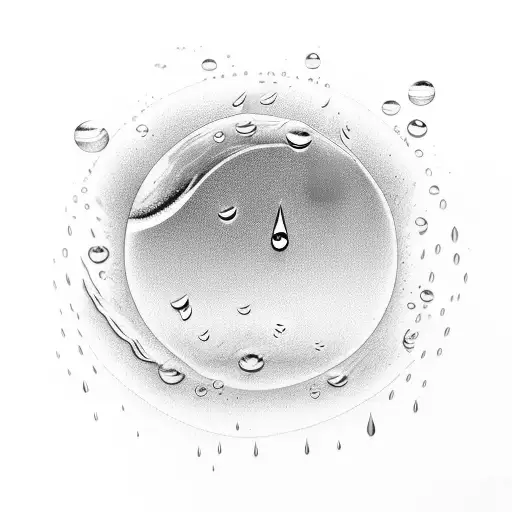 A detailed sketch of a rain drops falling into a calm sea, creating ripples and reflections tattoo design idea