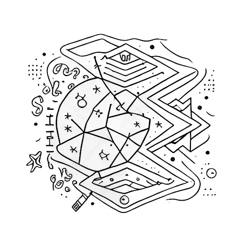 A journal with pages made of beach sand, and a typewriter typing out constellations in the night sky tattoo design idea