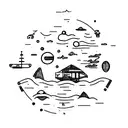 A journal with pages made of beach sand, and a typewriter typing out constellations in the night sky tattoo design idea